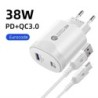 Tatal 38W fali töltő gyorstöltő PD20W Power3.0 gyorstöltő adapter USB Type C kábellel Xiaomi iPhone Samsung telefonhoz