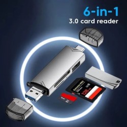 6 az 1-ben többfunkciós USB 3.0 kártyaolvasó U Lemeztípus C/Micro Usb/Tf/Sd Flash meghajtó Memóriakártya olvasó adapter Telefon 