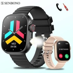 SENBONO okosóra férfi női LED zseblámpa 100+ sport mód Fitness Tracker testhőmérséklet 2,01 hüvelykes képernyős okosóra férfi nő