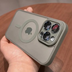 Mágneses luxus matt áttetsző páncél ütésálló tok iPhone 15 14 13 12 11 16 Pro Max Plus Magsafe vezeték nélküli töltőfedélhez