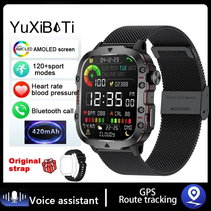 2024 New For Xiaomi 1.96" Bluetooth Call Military Smart Watch Men 5ATM Outdoor Sports Fitness Tracker Health Monitor Smartwatch