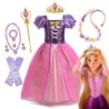 Disney Rapunzel hercegnő ruha lány lila puff ujjú Cosplay kusza jelmez Halloween Vestido gyerekek születésnapi báli ruha ruhák