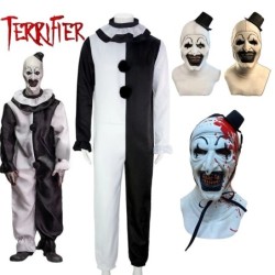 Art The Clown Cosplay film Terrifier 2 Art The Clown Cosplay jelmez Jumpsuit maszk Halloween jelmez Maszk férfiaknak Női