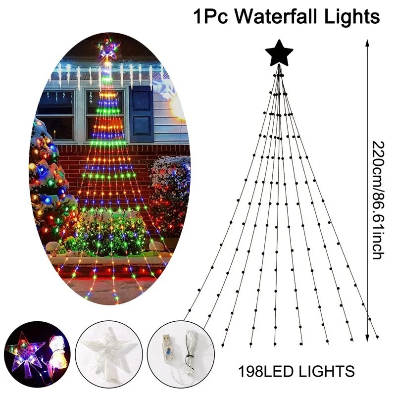 LED-csillag vízesés lámpák karácsonyi díszek füzérek karácsonyfadíszek otthonra 2024 Navidad Natal újév 2025