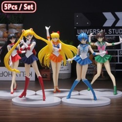 5db-szett Sailor Moon Anime figura Mizuno Ami Tsukino Usagi Hino Rei Aino Minako akciófigura Modell Kawaii babajátékok Ajándék