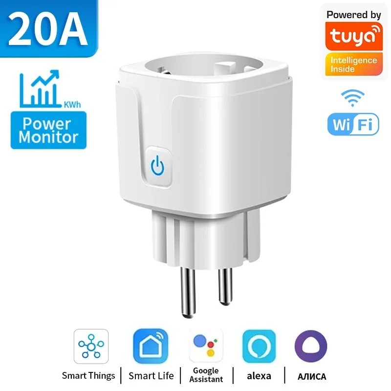 Tuya WIFI intelligens aljzat EU 16A/20A Wifi/Zigbee intelligens csatlakozó tápellátás figyeléssel Smart Home Voice Control támog