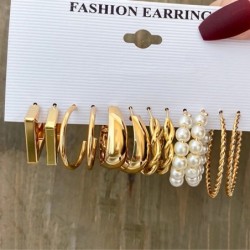 48 db Boho nagy kör karika fülbevaló készletek nőknek arany színű Bohemia vintage gyöngy fülbevaló szív cirkon fülcsavarok éksze