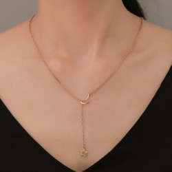 Új egyszerű Moon Star Pendant Choker nyaklánc Egyszerű arany színű ötvözet báj lánc nyaklánc nyaklánc női parti ékszer