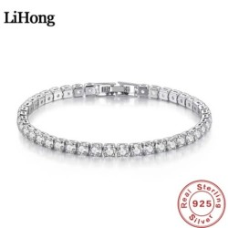 S925 Sterling ezüst karkötő cirkónia teniszlabda női divat, egyszerű eljegyzés, esküvői báj ékszer 4 mm 16-20 cm