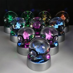 Pokemon 3D Crystal Ball Pikachu Gengar Eevee Mewtwo Anime játék Pokeball Led Night Light Base Gyerekek Születésnapi Ajándék Otth