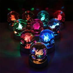 Pokemon 3D Crystal Ball Pikachu Gengar Eevee Mewtwo Anime játék Pokeball Led Night Light Base Gyerekek Születésnapi Ajándék Otth