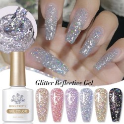 BORN PRETTY 10ml Champagne Silver Glitter fényvisszaverő körömgél lakk csillogó holografikus félig tartós UV gél körömdíszítő gé