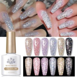 BORN PRETTY 10ml Champagne Silver Glitter fényvisszaverő körömgél lakk csillogó holografikus félig tartós UV gél körömdíszítő gé