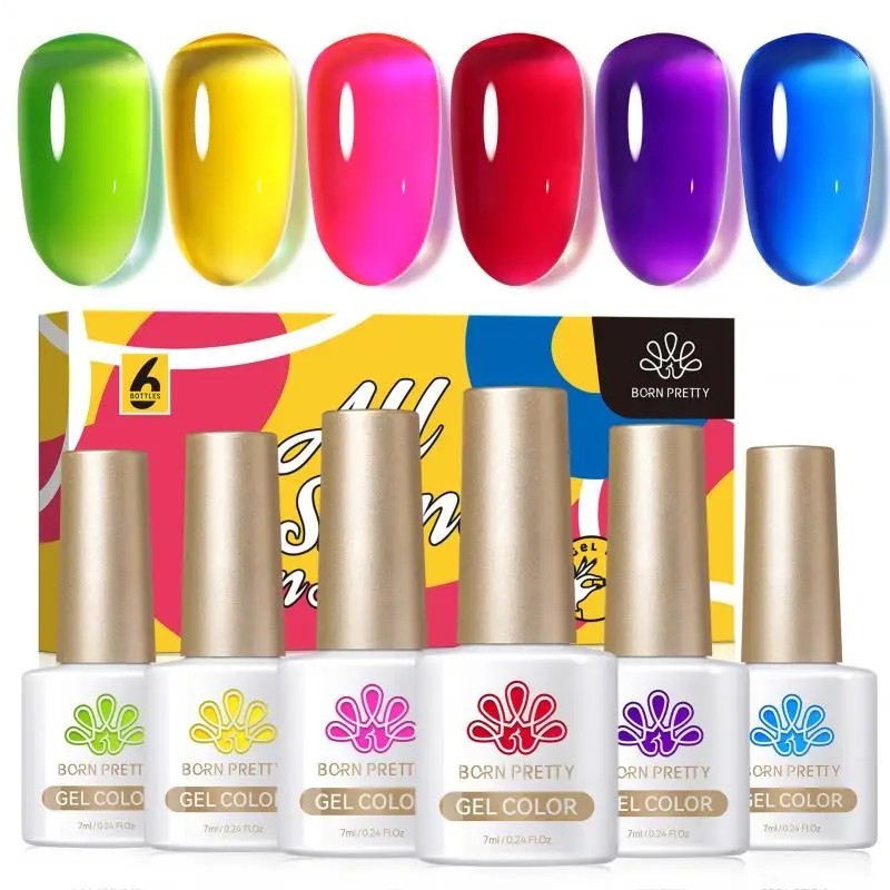 BORN PRETTY 7ml 6db Soda Ice Jelly zselé körömlakk szett Pompás színű teljes fedésű félig tartós lakk Soak Off UV gél