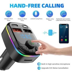 Autós Bluetooth 5.0 FM adó Kettős USB 3.1A PD Type-C gyorstöltő Színes környezeti fény autós tartozékok lejátszó készlet 2024