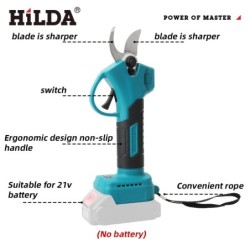 HILDA kefe nélküli elektromos metszőolló 500 W Akkus elektromos kerti olló Gyümölcsfavágó Makita 18V Akkumulátorhoz