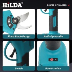 HILDA kefe nélküli elektromos metszőolló 500 W Akkus elektromos kerti olló Gyümölcsfavágó Makita 18V Akkumulátorhoz