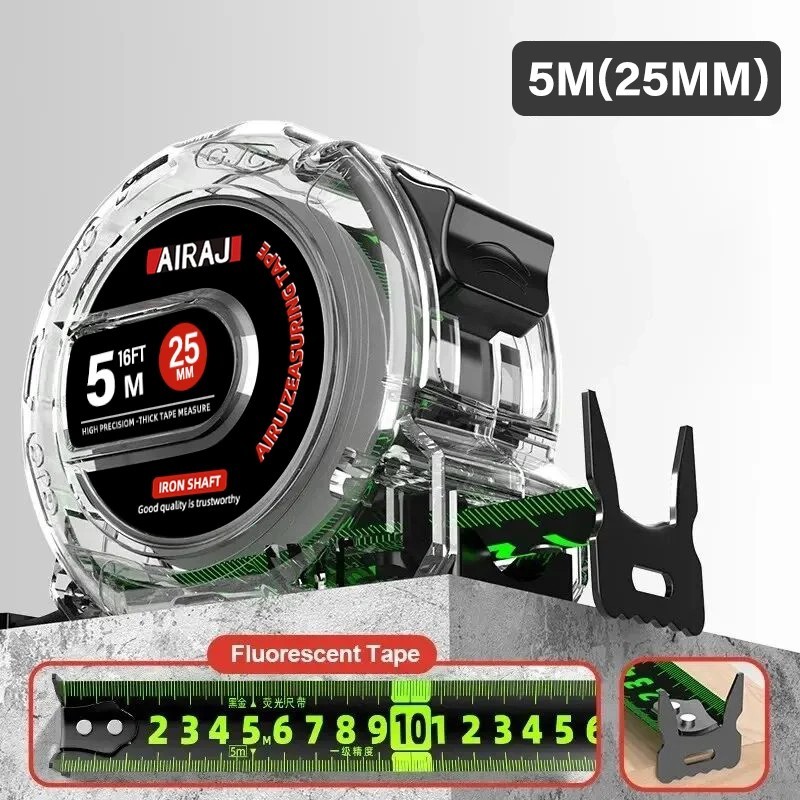 AIRAJ 3-5-7 méteres fluoreszkáló mérőszalag, precíziós vastagított skála, vízálló és kopásálló többcélú mérőeszköz AIRAJ 3-5-7 méteres fluoreszkáló mérőszalag, precíziós vastagított skála, vízálló és kopásálló többcélú mérőeszköz