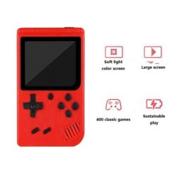 Egy piros Retro Classic Games gyermek kézi kis játékkonzol több száz játék töltésével, amely a tévéhez csatlakoztatható.