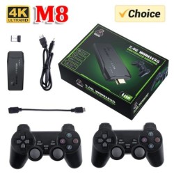 Video Game Stick Lite 4K HD videojáték-konzol M8 64 GB-os dupla vezeték nélküli vezérlő 10000 retró játékhoz, gyerek karácsonyi 