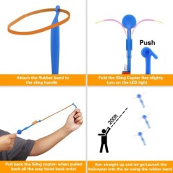 10 db kültéri ragyogó rakéta vaku LED fény éjszakai gyerekeknek világító slingshot játékok ragyogó slingshot rugalmas helikopter