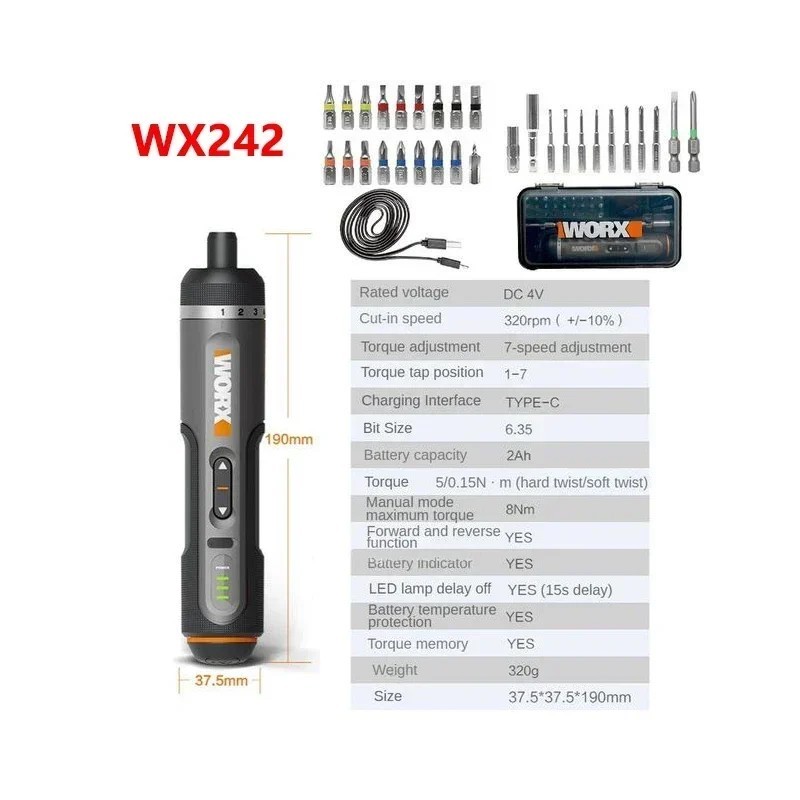 Worx 4V-os elektromos csavarhúzó készlet WX242 hordozható intelligens akkus csavarhúzó mini elektromos fúró otthoni javítási sze