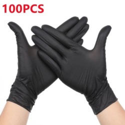 Nitril eldobható kesztyűk, fekete, 20/50/100 db, latex púdermentes kesztyűk, ipari minőségű, főző-, munka-, tisztító-, hajfestő 