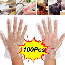 100 db-os eldobható kesztyű, műanyag kesztyű, átlátszó, környezetbarát tisztítókesztyű barkácsoláshoz, főzéshez, konyhai kiegész