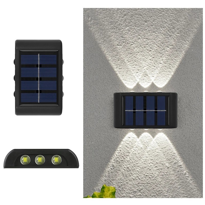 6 LED-es napelemes lámpák, kültéri hangulatú fali lámpa, fel és le fényvezérlés kerti udvarra, utcai erkélyre és teraszra, kempi 6 LED-es napelemes lámpák, kültéri hangulatú fali lámpa, fel és le fényvezérlés kerti udvarra, utcai erkélyre és teraszra, kempi
