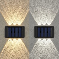 6 LED-es napelemes lámpák, kültéri hangulatú fali lámpa, fel és le fényvezérlés kerti udvarra, utcai erkélyre és teraszra, kempi