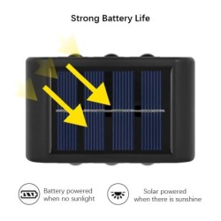 6 LED-es napelemes lámpák, kültéri hangulatú fali lámpa, fel és le fényvezérlés kerti udvarra, utcai erkélyre és teraszra, kempi