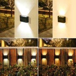 6 LED-es napelemes lámpák, kültéri hangulatú fali lámpa, fel és le fényvezérlés kerti udvarra, utcai erkélyre és teraszra, kempi