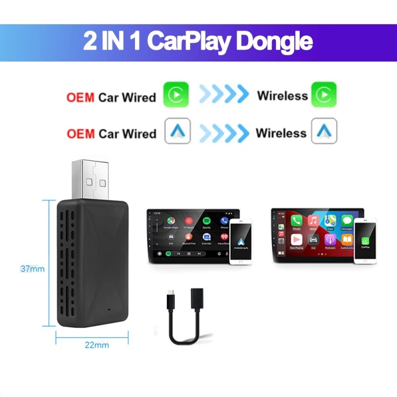 2 az 1-ben vezetékes-vezeték nélküli CarPlay Android Auto adapter OEM autórádióhoz USB Plug and Play funkcióval 2 az 1-ben vezetékes-vezeték nélküli CarPlay Android Auto adapter OEM autórádióhoz USB Plug and Play funkcióval