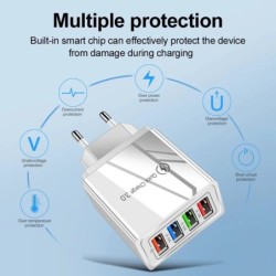 4 portos USB töltő EU/US csatlakozó 3A gyors töltő adapter iPhone Samsung Xiaomi Oppo mobiltelefon fali gyors töltés 3.0 töltő