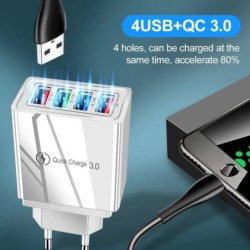 4 portos USB töltő EU/US csatlakozó 3A gyors töltő adapter iPhone Samsung Xiaomi Oppo mobiltelefon fali gyors töltés 3.0 töltő