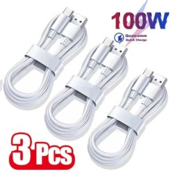 3 db 100 W-os 6A-os USB C típusú USB kábel, szupergyors töltővonal Xiaomi, Samsung, Huawei, Honor készülékekhez, gyors töltő USB