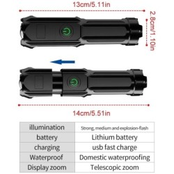 Erős LED zseblámpa újratölthető USB 18650 vízálló zoom horgászathoz vadászathoz kempingezéshez 100 000 lumen taktikai LED zseblá