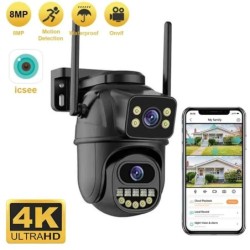 BELIA 4K 8MP WiFi megfigyelőkamera, dupla objektívvel, 4x digitális zoommal, AI emberérzékeléssel, ONVIF-fel, kültéri biztonsági
