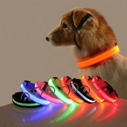 Nylon LED éjszakai biztonsági villogó, sötétben világító kutyapóráz kutyáknak, világító fluoreszkáló kisállat nyakörv