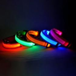 Nylon LED éjszakai biztonsági villogó, sötétben világító kutyapóráz kutyáknak, világító fluoreszkáló kisállat nyakörv