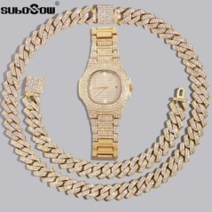 Hip Hop Férfi Kubai Link lánc karkötő karkötővel Bling Iced Out lánc teljes strasszkővel burkolt kristály karkötők ékszerek