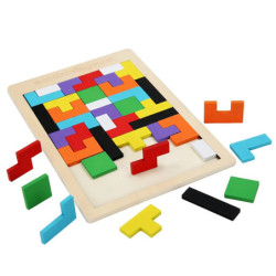 Fa blokkok Kirakó Agy ugratások Játék Tangram Kirakós Intelligencia Színes 3D Orosz blokkok Montessori Oktató