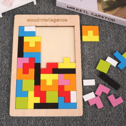 Fa blokkok Kirakó Agy ugratások Játék Tangram Kirakós Intelligencia Színes 3D Orosz blokkok Montessori Oktató