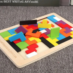 Fa blokkok Kirakó Agy ugratások Játék Tangram Kirakós Intelligencia Színes 3D Orosz blokkok Montessori Oktató