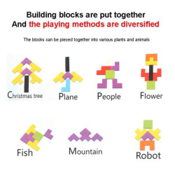 Fa blokkok Kirakó Agy ugratások Játék Tangram Kirakós Intelligencia Színes 3D Orosz blokkok Montessori Oktató