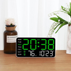 Nagy digitális falióra, hőmérséklet, dátum, hét kijelzés, távirányító, USB-s asztali óra, falra szerelhető, kettős ébresztő, LED