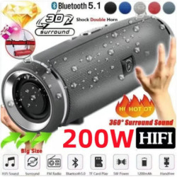 200 W-os hordozható Bluetooth hangszóró IPX7 vízálló kültéri HIFI oszlophangszóró mélynyomó sztereó hangszóró FM rádió TF Boom B