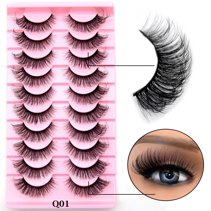 10 Pár szempilla Természetes hosszú 3D Mink Lashes Bolyhos Volumen Mink Műszempillák Cruelty Free Wispy Lashes Smink Cilios Q01