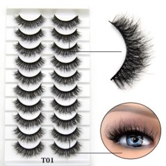 10 Pár szempilla Természetes hosszú 3D Mink Lashes Bolyhos Volumen Mink Műszempillák Cruelty Free Wispy Lashes Smink Cilios Q01