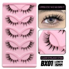 GROINNEYA 5 pár Cat Eye Lashes Faux Mink Eyelashes Clear Band Lashes Natural Look Wispy Mink Eyelashes Full Strip Lashes